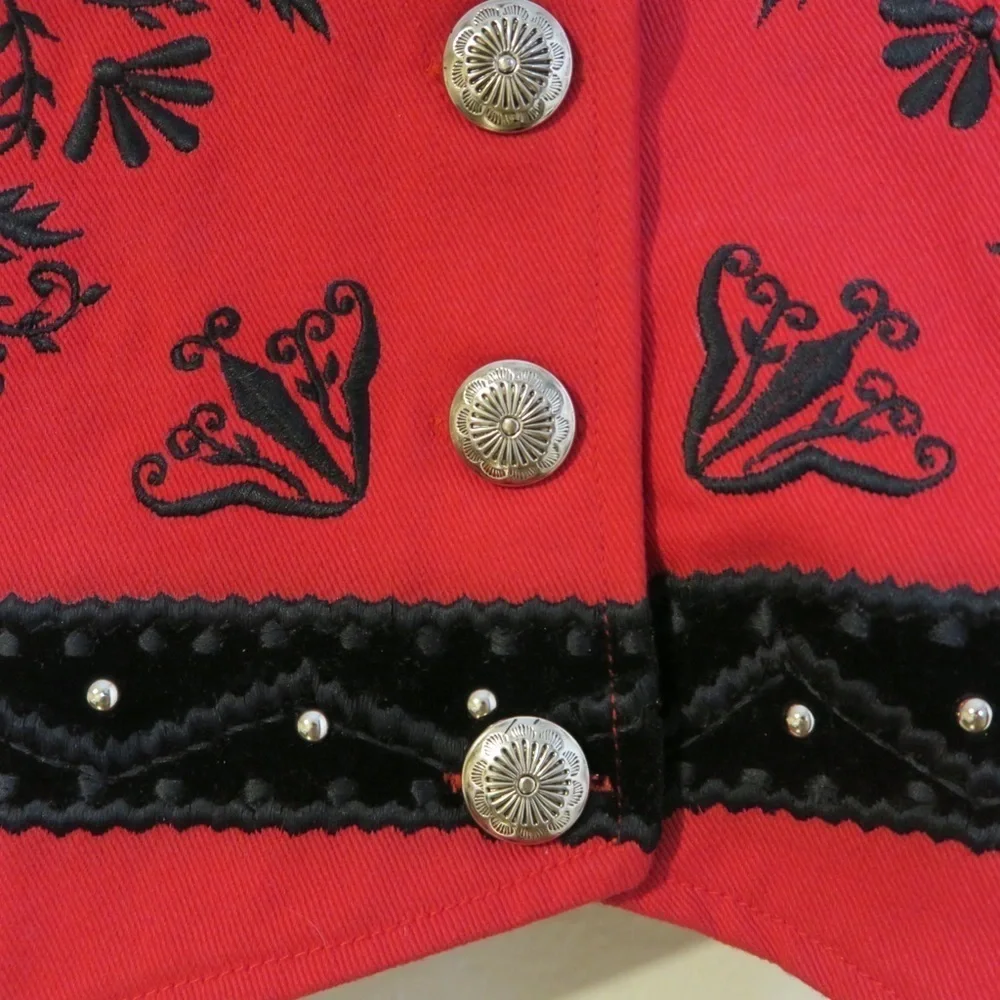Valencia Red Western Crop Vest Cowboy Cowgirl Boho Button‎ Up Festival Concert